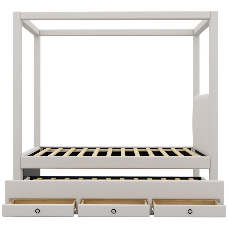 Upholstery Canopy Platform Bed With Trundle, Twin