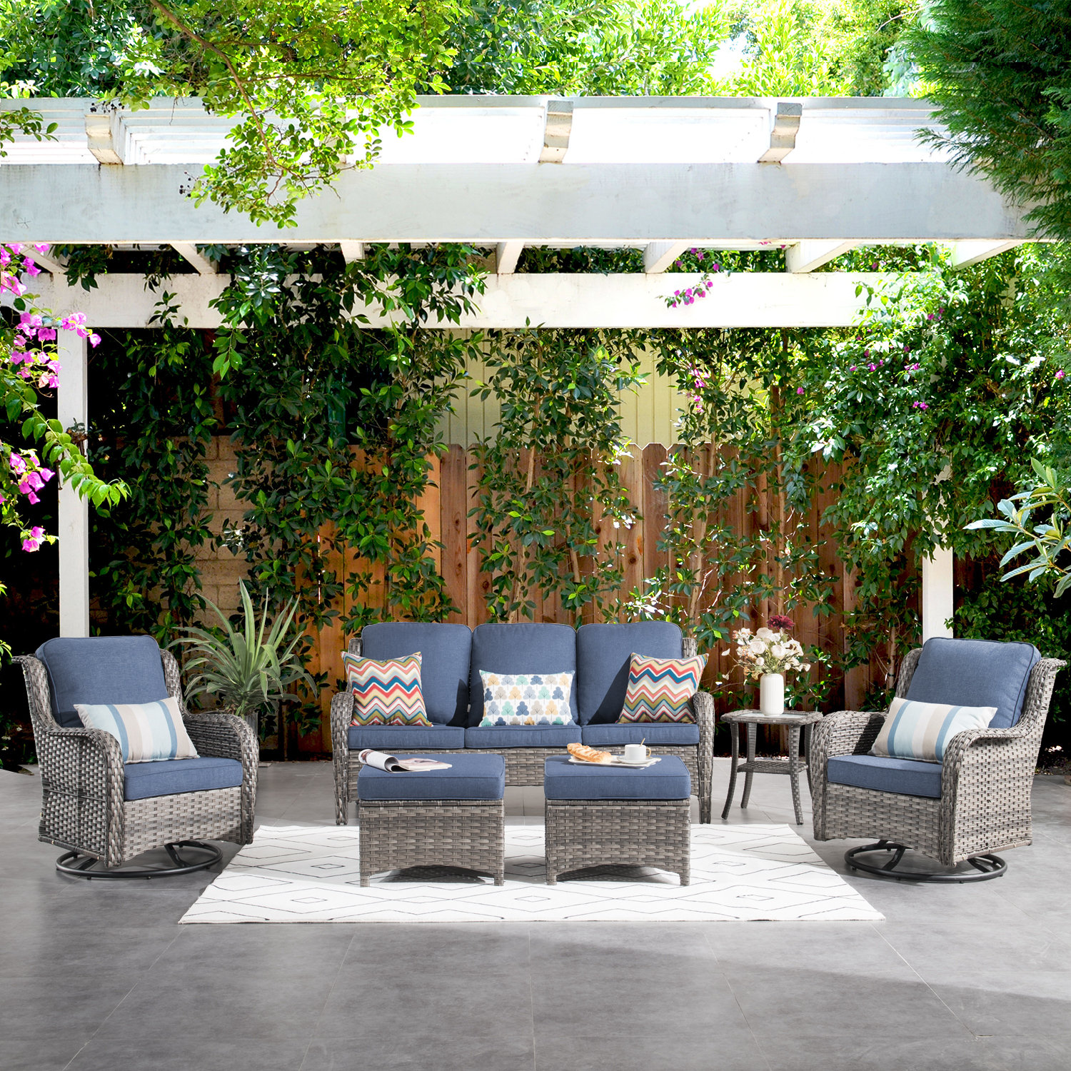 Lark Manor Tommy 6 Piece Wicker/Rattan Sofa Seating Group with Cushions & Reviews | Wayfair