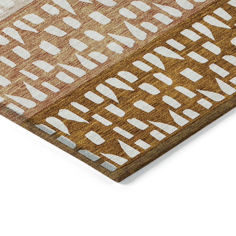 Tapis intérieur / extérieur géométrique lavable beige et ivoire Everette 5 pi x 8 pi Everette