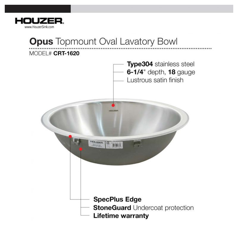 Houzer Club 16.75'' Metal Circular Bathroom Sink, No Overflow