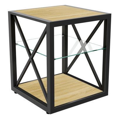 Nightstand With Tempered Glass Shelf, End Table For Living Room