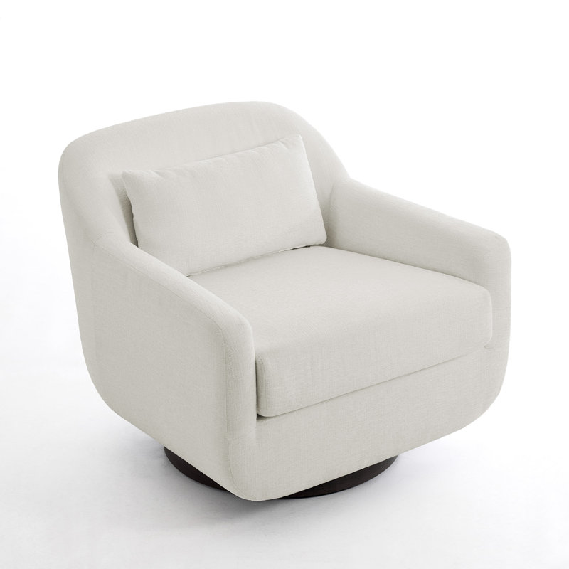 Upholstered Beige Chenille Swivel Oversized Lounge Armchair With Pillow And Metal Base, Beige