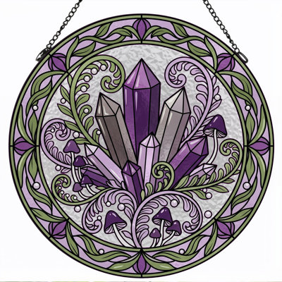 Crystal Mushrooms Stained Glass Window Panel，12"H
