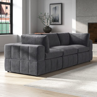 3 Seat Streamlined Upholstered Sofa Couch with Removable Back and Seat  Cushions and 2 pillows, Gray-ModernLuxe