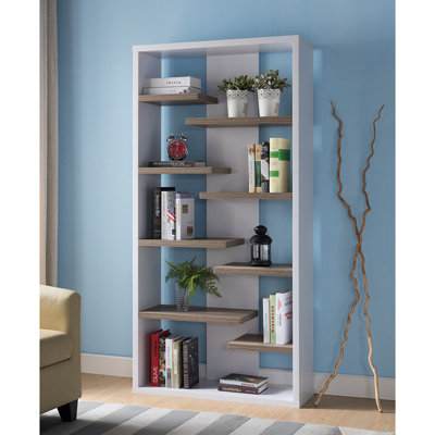 Modern Display Cabinet Faux Floating Shelf Display Cabinet With 8 Shelves Two Tone Color