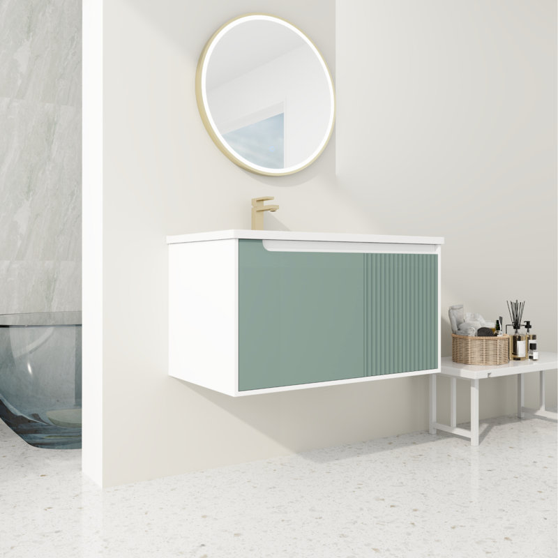 Dramford 35.6 " W Free Standing Wall Mounted Single Double Single Vanity Bathroom Vanity With Ceramic Top