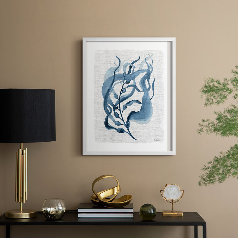 Reproduction encadrée marine en varech II - bois massif, H 30 po x l 24 po, Blanc