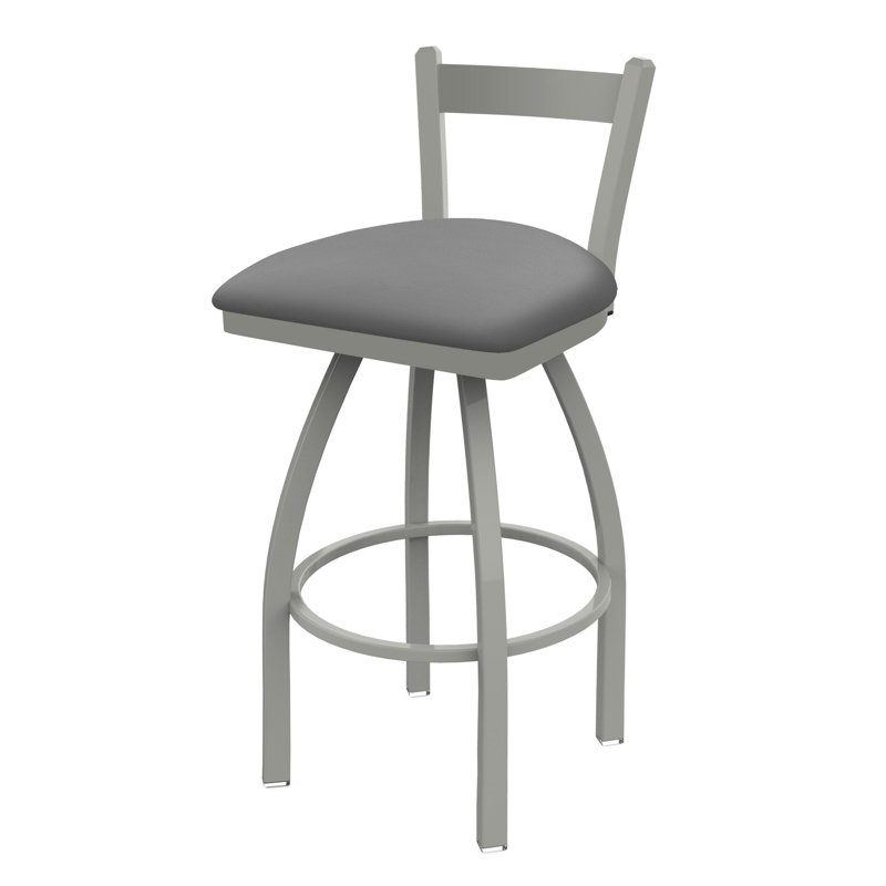 821 Catalina Low Back Swivel Bar Stool, Anodized Nickel, Canter Folkstone Grey, Bar Stool (30" Seat Height)