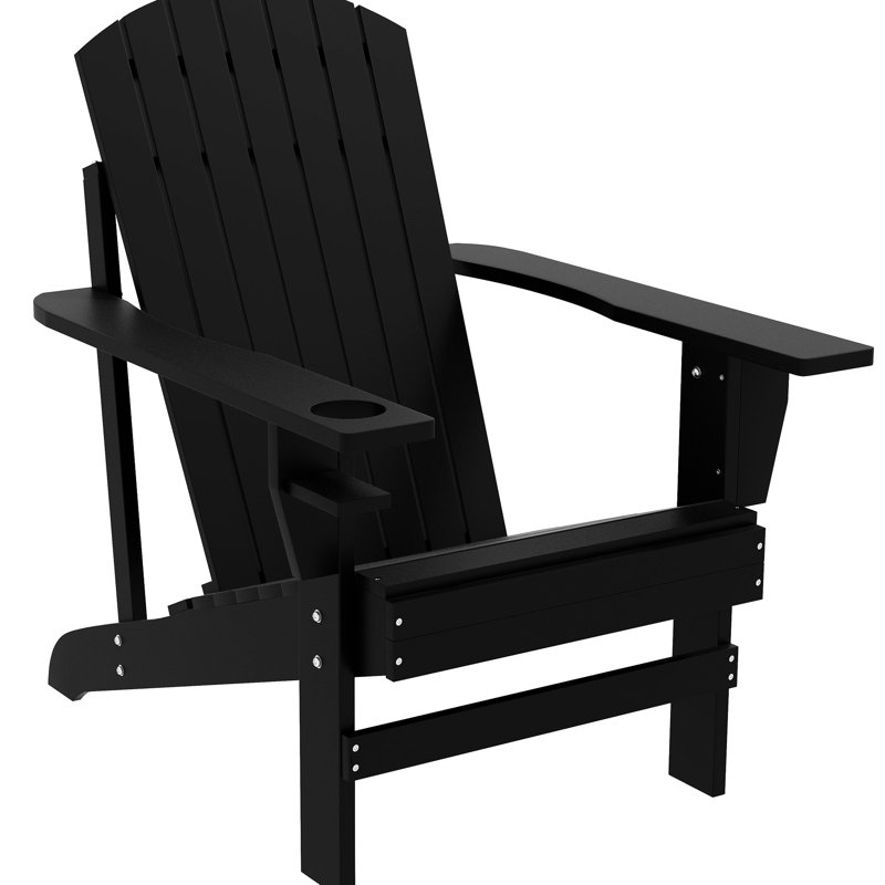 Wooden Chair For Deck, With Cup Holder. Outdoor Furniture, Garden. Black. & Fashionable Holder, Outdoor. Patio, Lawn. Classic Functional Design