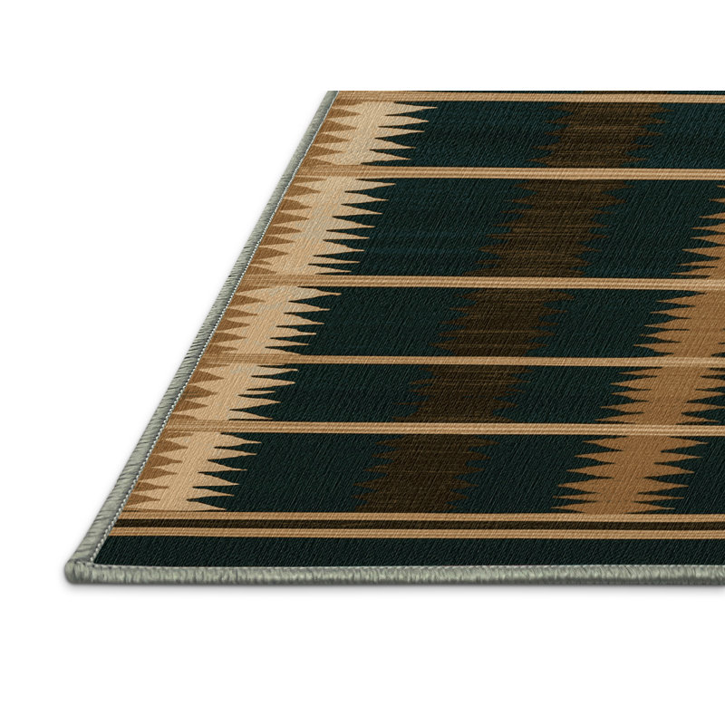  Tapis lavable rayé crème vert forêt, Rectangulaire 8 pi x 12 pi