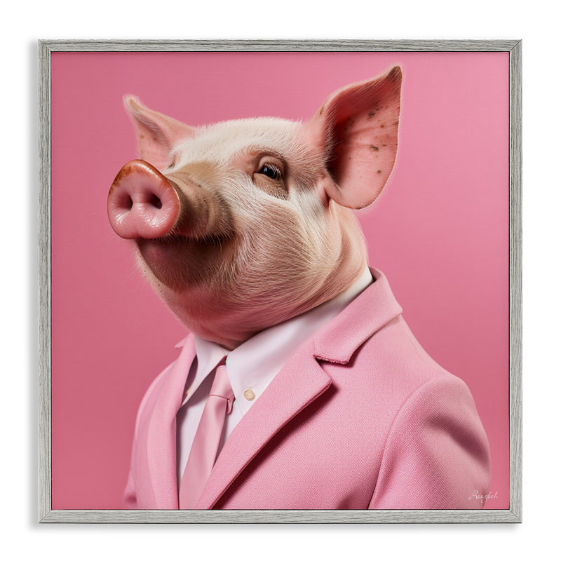 Az-151, cadre cochon rose de Roozbeh, H 17 po x l 17 po x P 1,5 po, Estampe numérique Farmhouse