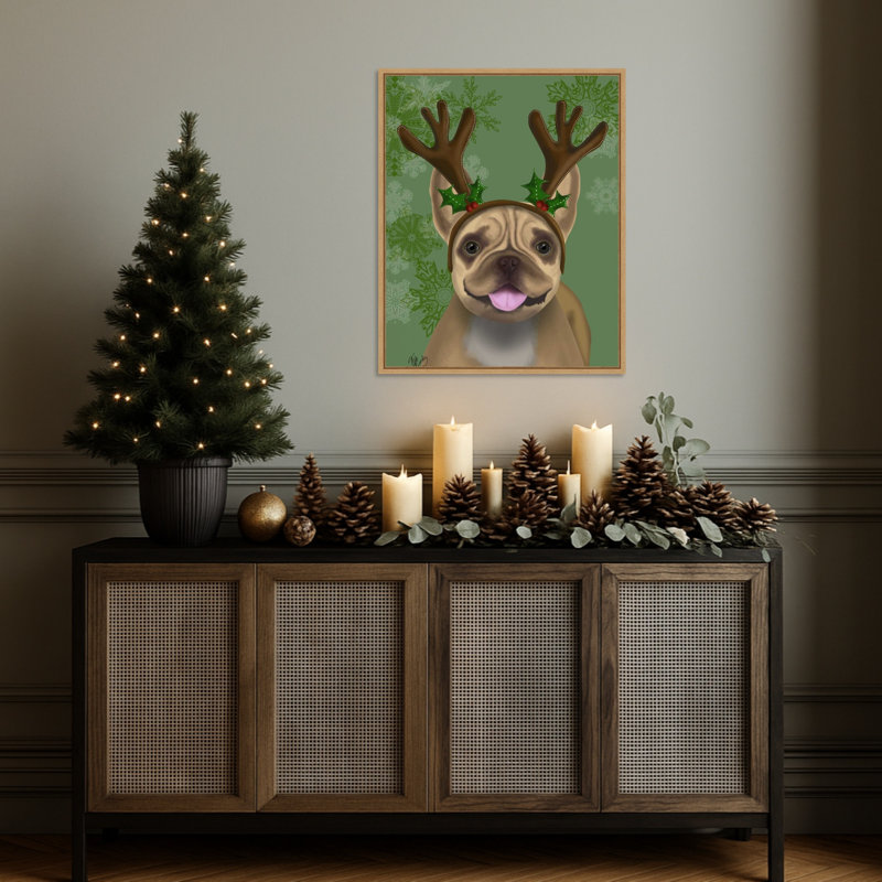 «French Bulldog Antler 1» par Fab Funky, reproduction d'art sur toile encadrée