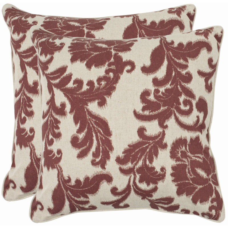 Gilbert Damask Feather Linen Reversible Throw Pillow, Square 22", Bordeaux