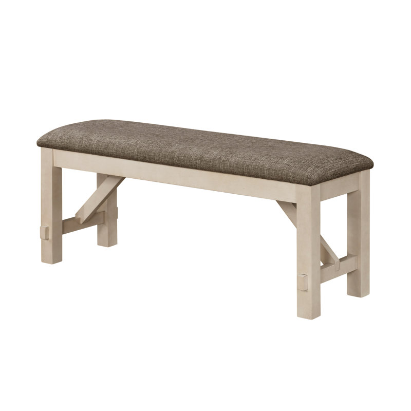 Upholstered Bench In Transitional Style With Chalk Gray Finish, Solid Wood, Square Legs, 76Mm Thick Cushion For Bedroom And Dining Cottage Gray, Seat Room