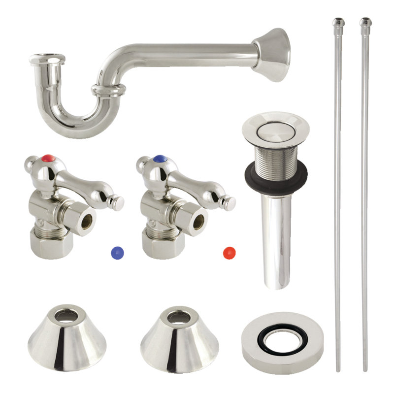 Kingston Brass Trimscape Traditional Plumbing Sink Trim Kit with P-Trap and Drain, Polished Nickel