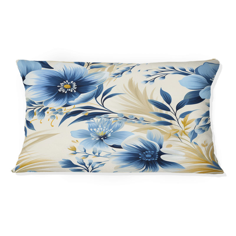 Fleurs bleues et blanches Retreat III - coussin à imprimé floral