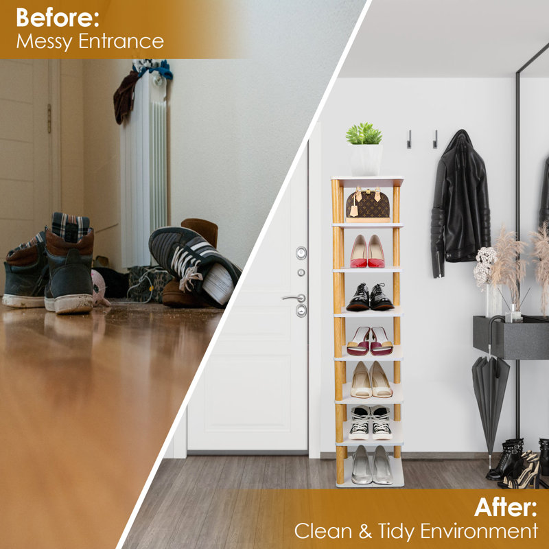 Range-chaussures d'entrée en bois - Support vertical à 8 niveaux pour le rangement