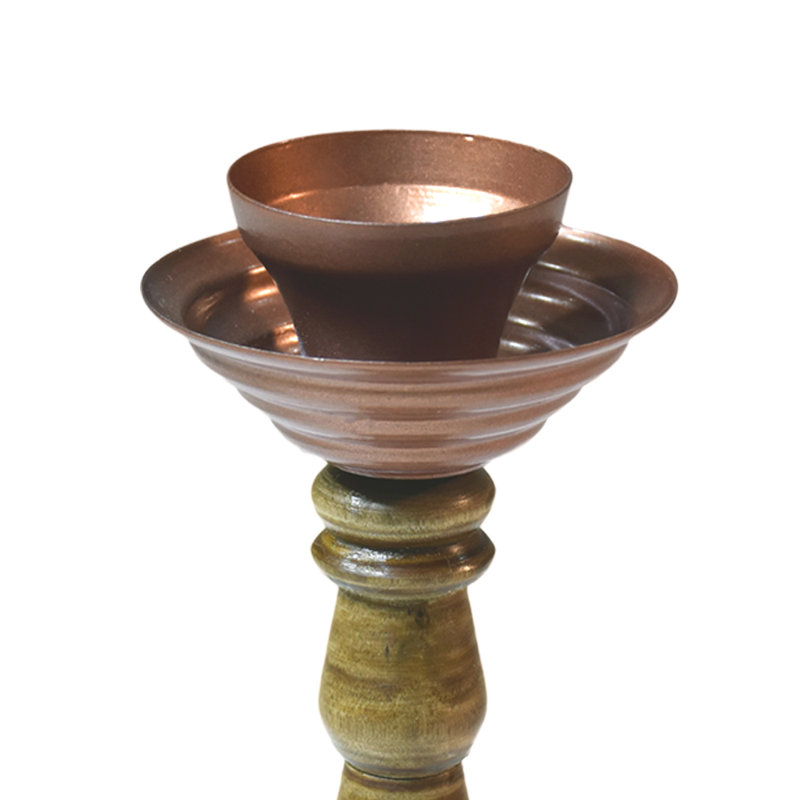 Porte-bougie pilier traditionnel fait à la main de couleur bronze et bois 8,26 x 3,5 x 3,5 pouces 08AB2020