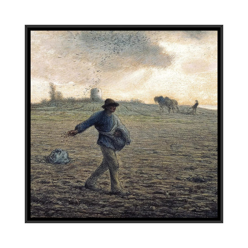 « the sower », reproduction sur toile, H 18 po x l 18 po x P 1,5 po, Toile avec cadre flottant noir, Pas de tapis