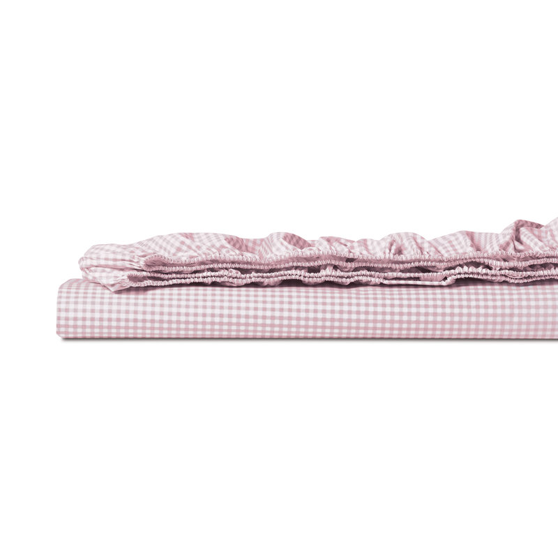 Malaya 100% Cotton Percale Gingham Fitted Sheet, Petal, Full Fitted Sheet