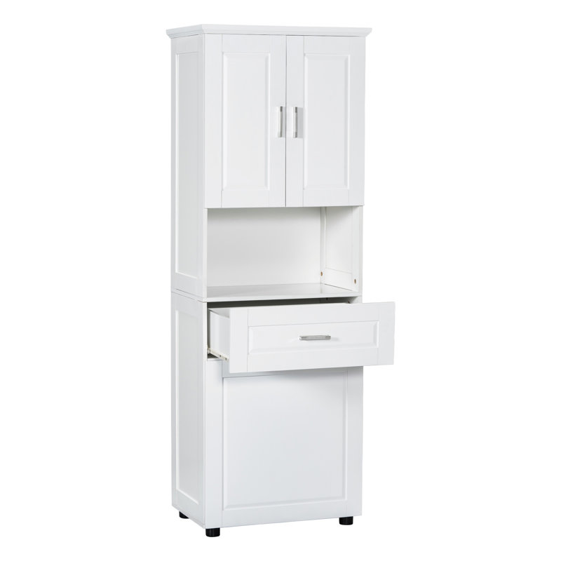 Bathroom Storage, Tall Bathroom Cabinet With Laundry Basket, Large Storage Space Tilt-Out Laundry Hamper And Upper Storage Cabinet, Bathroom Storage