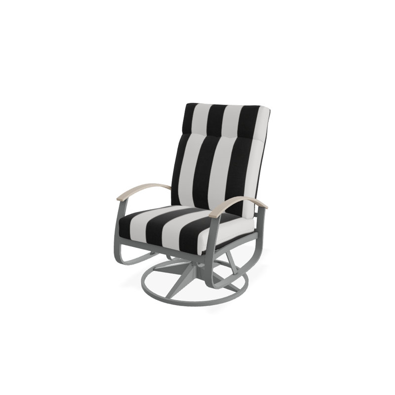Chaise de patio pivotante avec coussins Askar, Cabana classique à rayures noires Sunbrella®, Désert P60, Graphite texturé