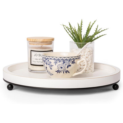 Plateau rond décoratif - centre de table basse en bois rustique et perles de fer de style campagnard pour le salon, la cuisine, la table de salle à manger