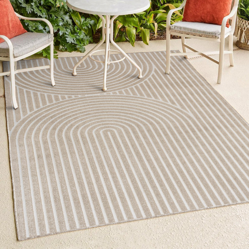 Tapis intérieur / extérieur beige / crème Alceo High-Low MidCentury, Rectangle 3 pi 11 po x 6 pi