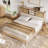 Rattan Bed Frame King with Shelves, Boho King Bed Frame with Shelf Headboard Sliding Door