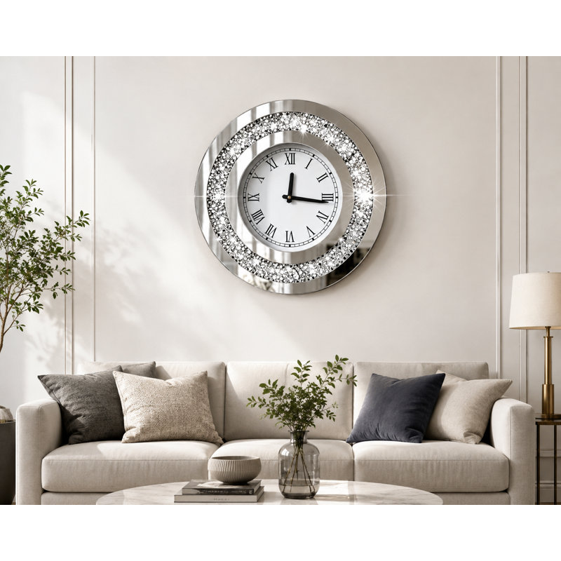 Silver Round Mirror Clock