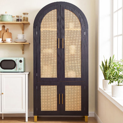 Rattan Kitchen Pantry Cabinet With Adjustable Shelves