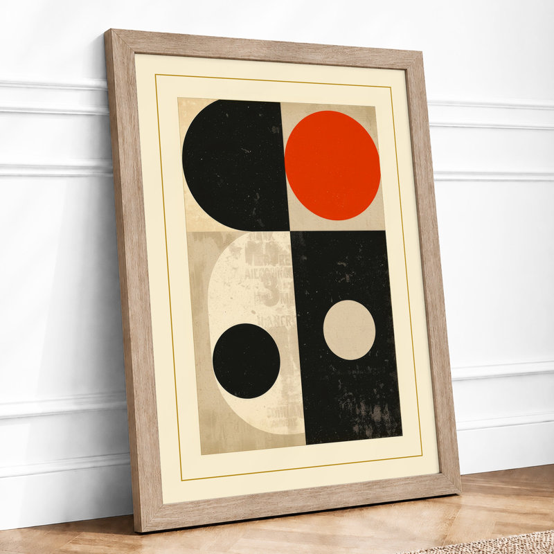 Quadrant Circles Mid-Century - Framed Print, A2 - 59.4 x 42.0 cm, Oak
