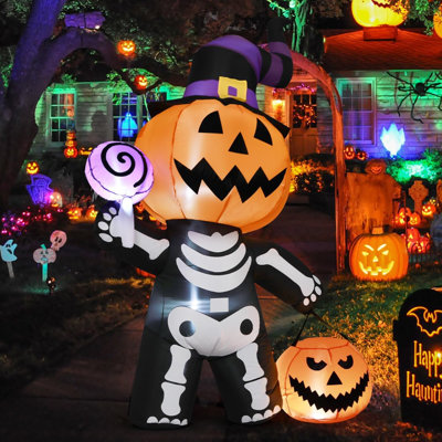 GOOSH 6 FT LED-Lit Halloween Inflatable Pumpkin Head with Skull Body
