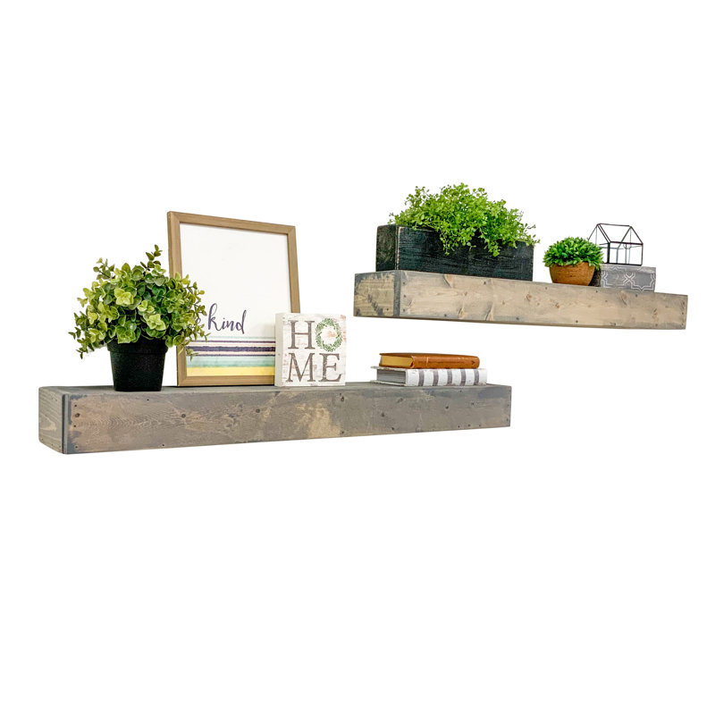 2 Piece Pine Floating Shelf, 3.75" H x 36" W x 6" D, Gray