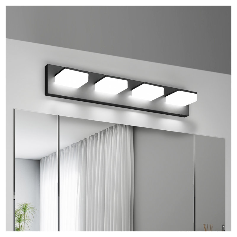 Luminaire de meuble-lavabo moderne noir mat à DEL avec applique murale 25 po 4 lumières