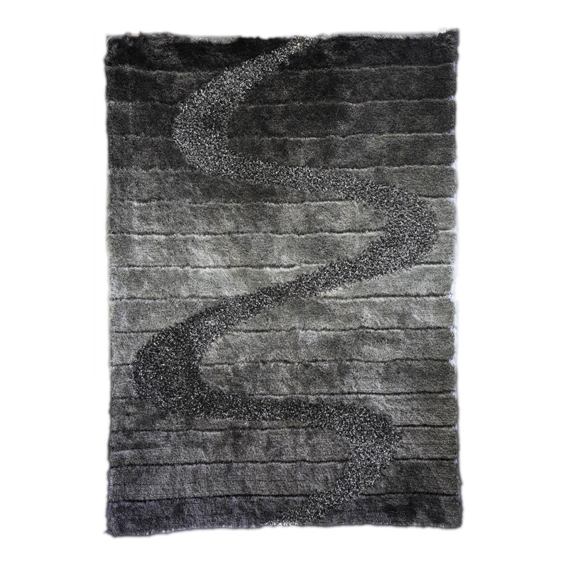 Tapis gris / noir en coton touffeté à la main Nevin, Rectangle 8 pi x 11 pi