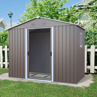 8X4 Metal Outdoor Storage Shed With Window Gray