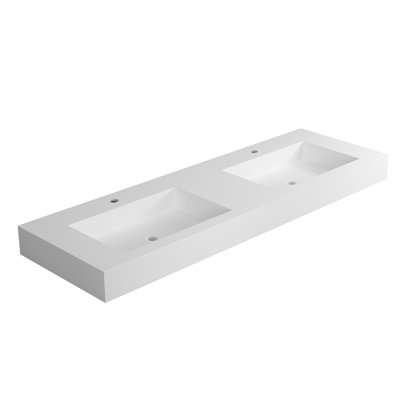 Vasque de salle de bain en résine de pierre à surface solide - 153 cm de long, 49 cm de large, 32 kg, sans décoloration, installation murale, style moderne, profondeur, largeur, hauteur 11 cm, haute durabilité.