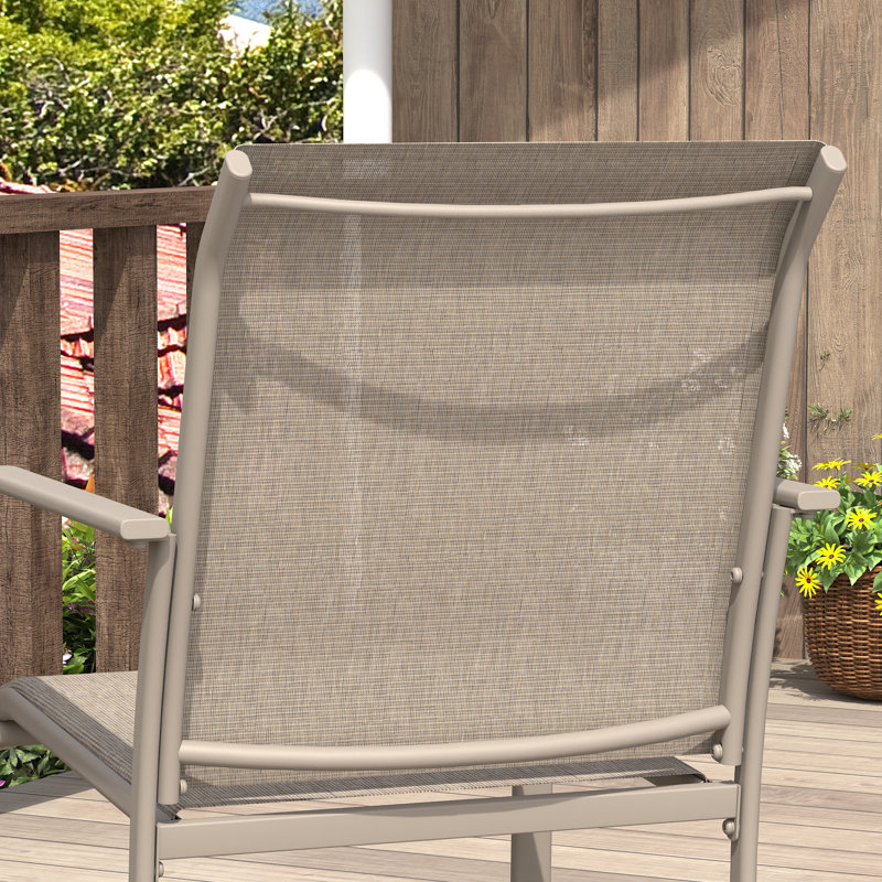 6-Person Round Patio Dining Set With Stackable PVC-coated polyester Chairs, Sandshell/Sandshell