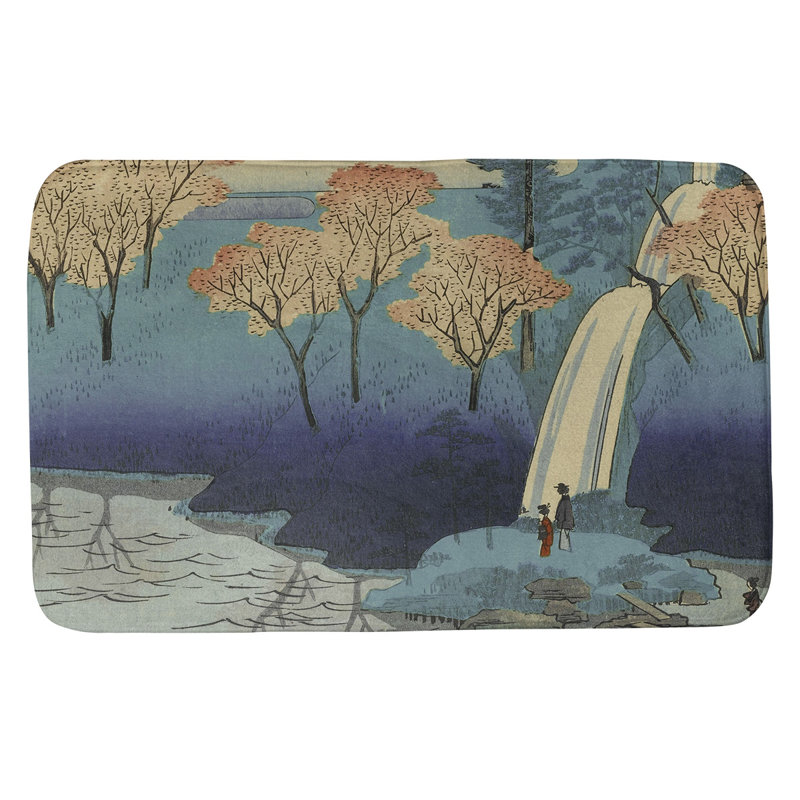 Tapis pour salle de bain chiyogaike étang, l 17 po x L 24 po, Bleu / beige / pêche