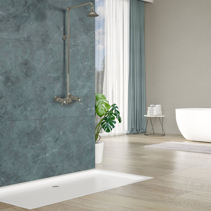 Ensemble de douche murale d'extérieur 60 po avec pomme de douche et poignées en croix, Matte Nickel