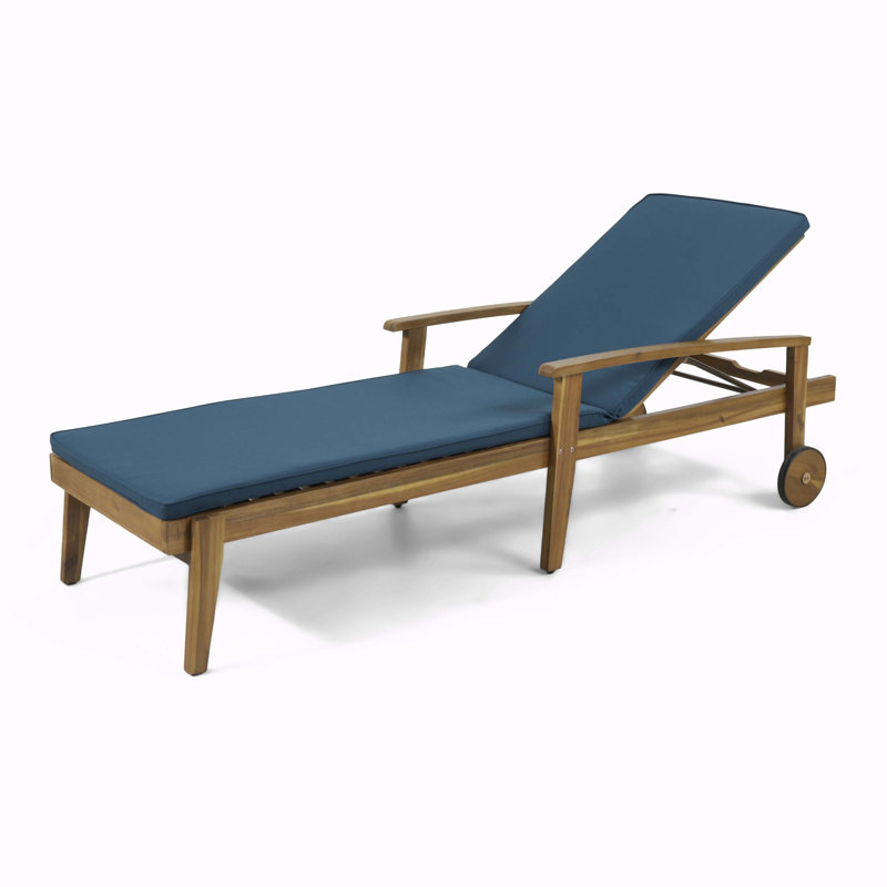 Chaise longue inclinable avec coussins 78,75 po Strausbaugh, Bleu / teck