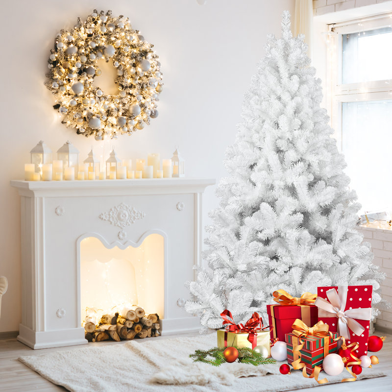 Arbre de Noël artificiel en PVC blanc non éclairé avec base en métal, 6 pi