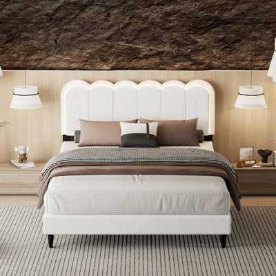 Petal Headboard Bed Frame Cream Style Bedroom Soft Bed with Atmosphere Light