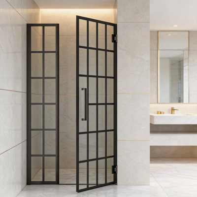 34" W x 72" H Pivot Frameless Shower Door in Matte Black with Pattern Glass, 10mm