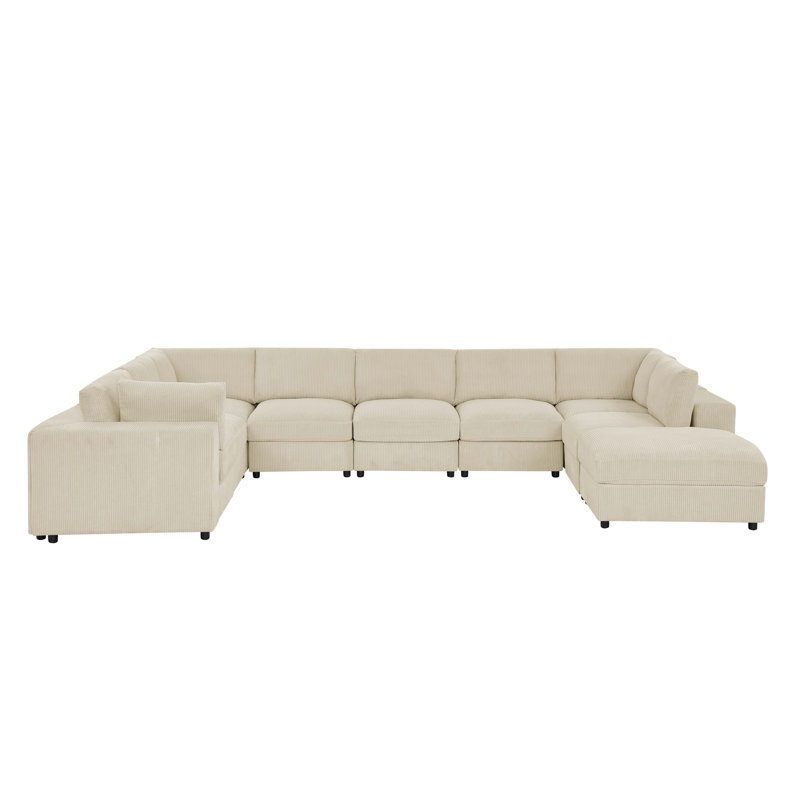 Combewarington Corduroy Upholstered Modular Sectional, Beige Corduroy