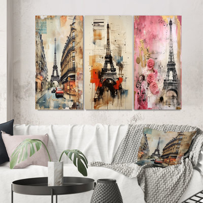 " Paris Nostalgia Vintage Collage I " 3 - Pieces