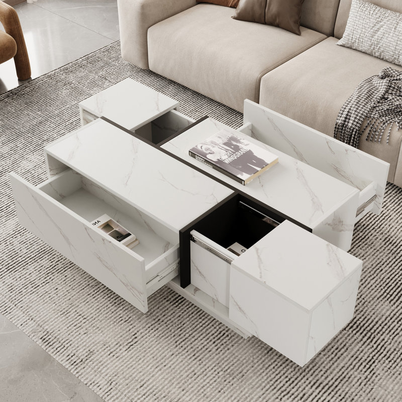 Table basse rectangulaire à plateau coulissant avec 2 tiroirs et 2 rangements cachés pour le salon 47,2 po (table basse uniquement, sans les chaises)