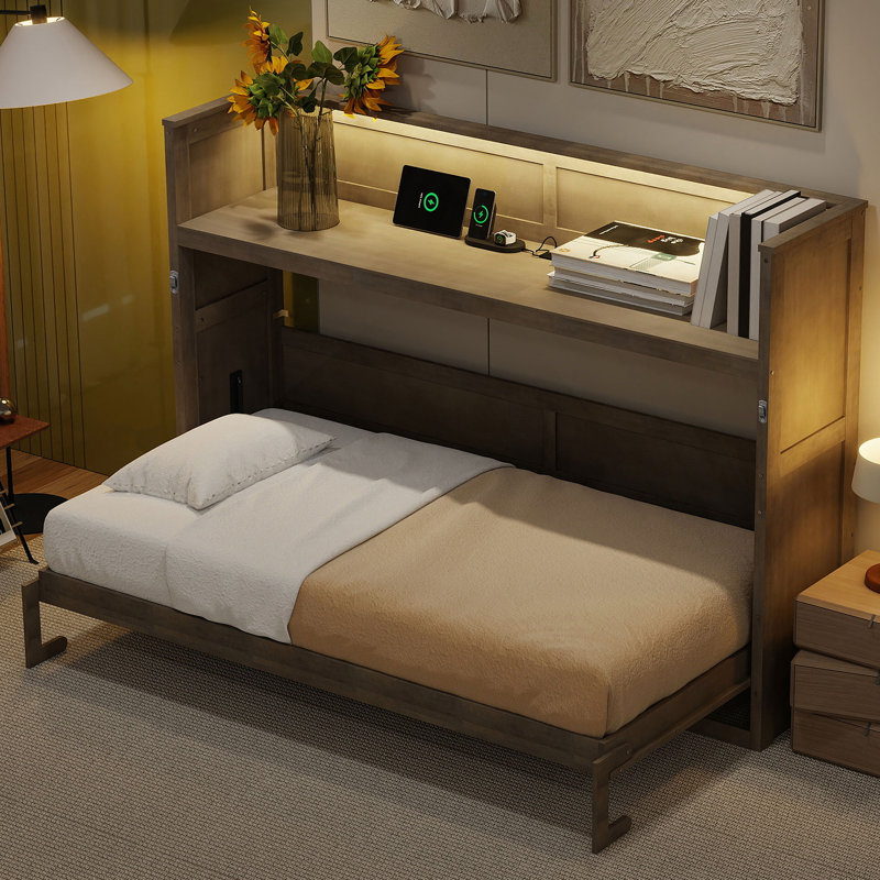 Lit escamotable avec bureau, lumière DEL et station de charge USB