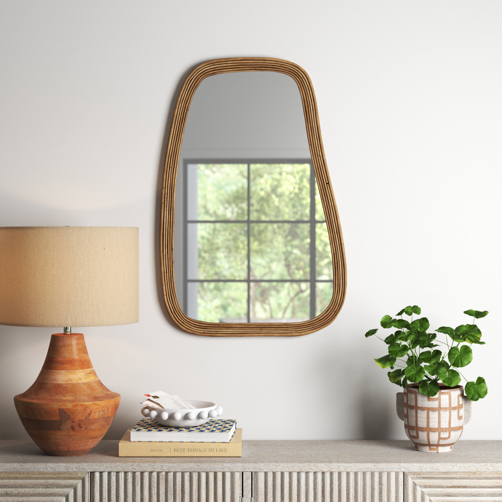24" Rattan Standing Mirror